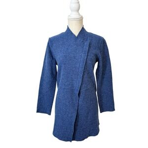 Eileen Fisher Women's Asymmetrical Zipper Boiled Merino Wool Cardigan Blue Sz M